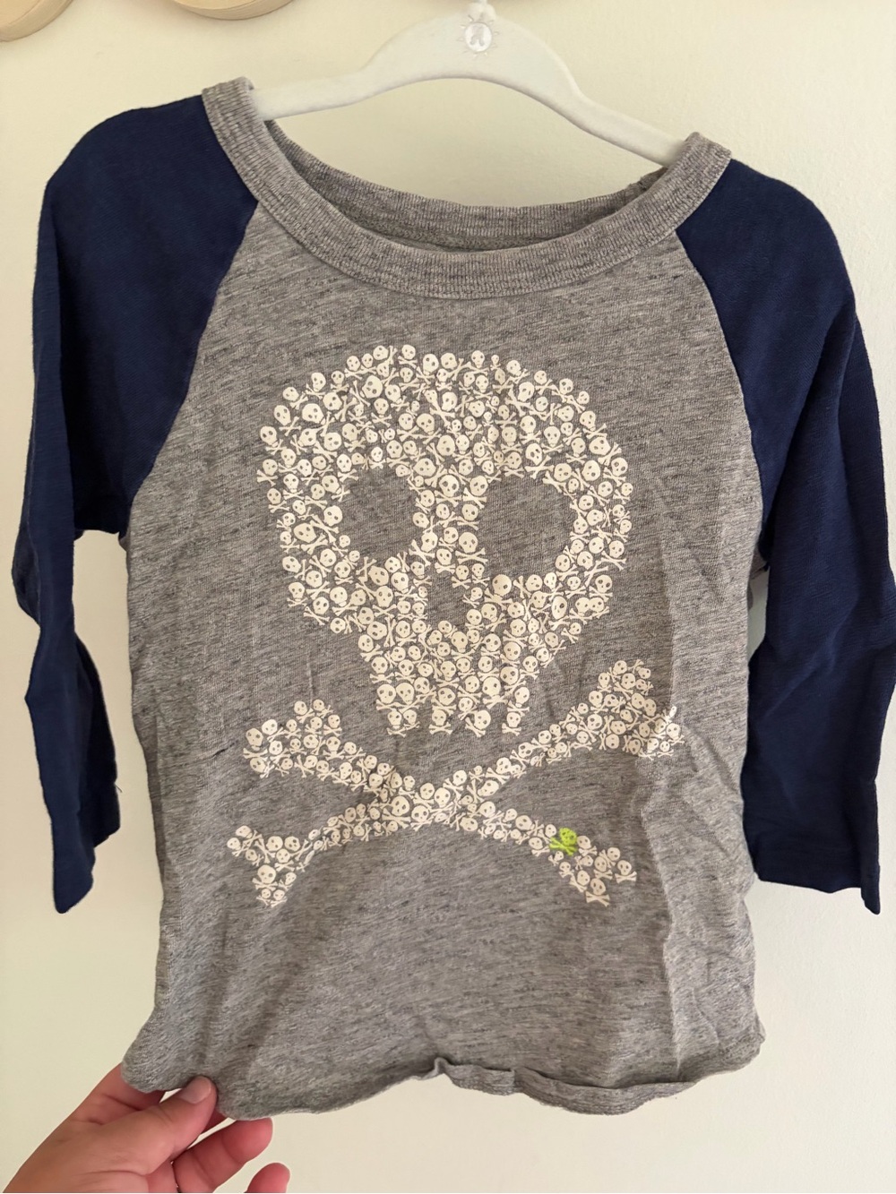 Crewcuts Grey & Navy Skull Raglan Tee